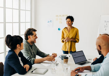 Employer in front of a meeting